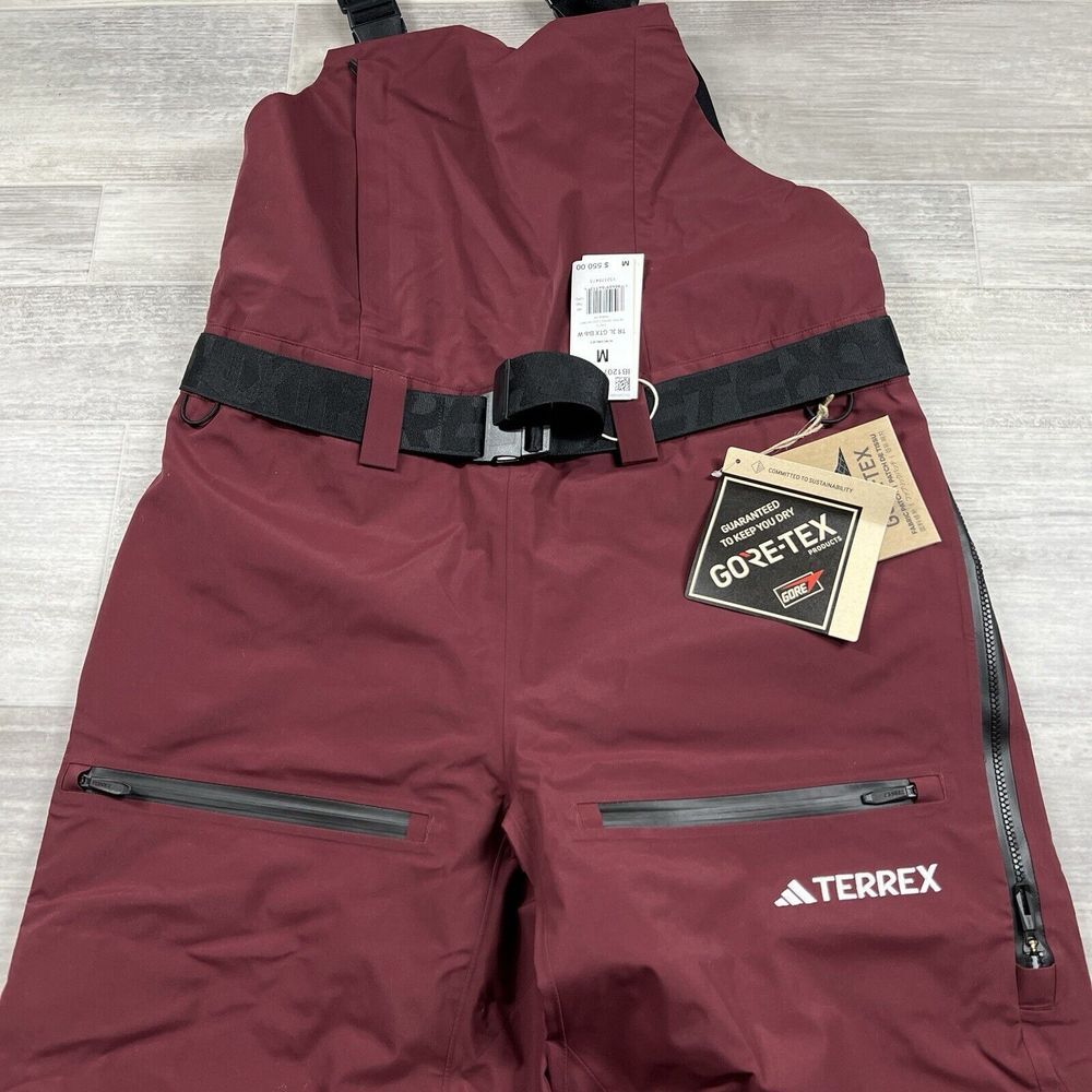 adidas Burgundy Ski Bib Pants with Black Straps - Picture 12 of 15